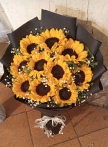 10 bright yellow sunflowers