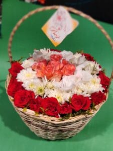 Pyar, Mohabbat & Khushi ka Tohfa – Red, White & Pink Rose Gift Basket
